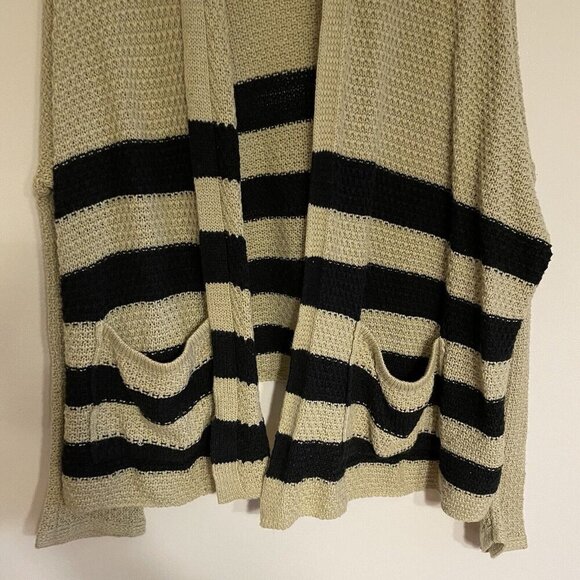 BDG Urban Outfitters Women XS Tan Black Striped Oversized Open Front Cardigan - Picture 3 of 10
